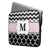 Schwarze rosa Zickzack Monogramm-Laptop-Hülse Laptopschutzhülle (Vorderseite Links)