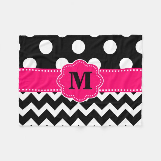 Schwarze rosa Zickzack Punkt-Monogramm-Decke Fleecedecke (Vorderseite (Horizontal))