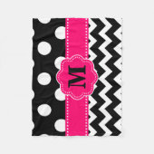 Schwarze rosa Zickzack Punkt-Monogramm-Decke Fleecedecke (Vorderseite)