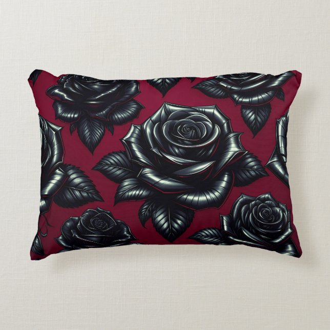 Schwarze Rose Akzent Pillow Dekokissen (Vorderseite)