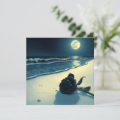 Schwarze Rose am Strand mit Vollmond Karte (Stehend Vorderseite)