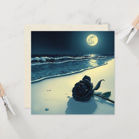 Schwarze Rose am Strand mit Vollmond Karte (Vorderseite/Rückseite Beispiel)