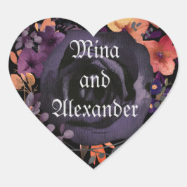 Schwarze Rose Bloral Hallowedding Gefallen Herz-Aufkleber