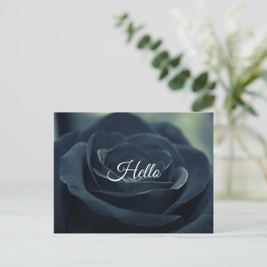Schwarze Rose Blume Dark Gothic Vibe Hallo Postkarte (Stehend Vorderseite)
