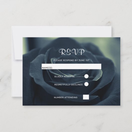 Schwarze Rose Blume Dark Gothic Vibe Wedding RSVP Karte (Vorderseite)