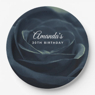 Schwarze Rose Blume Dunkle Gothic Vibe Geburtstag Pappteller