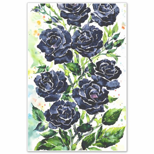 Schwarze Rose Blume Goth Art Aquarellmalerei Aufkleber (Vorderseite)