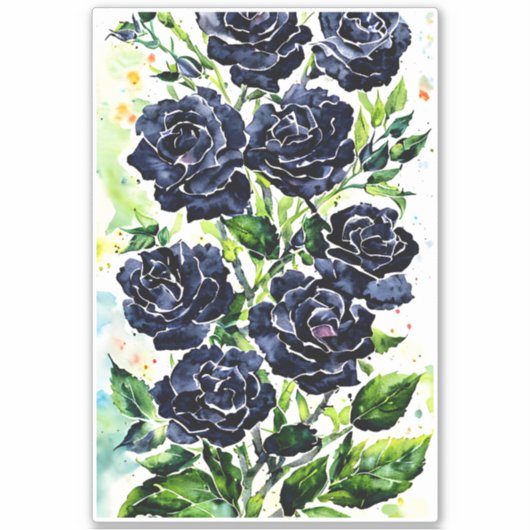 Schwarze Rose Blume Goth Art Aquarellmalerei Aufkleber (Vorderseite)