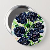 Schwarze Rose Blume Goth Art Aquarellmalerei Button (Vorne & Hinten)