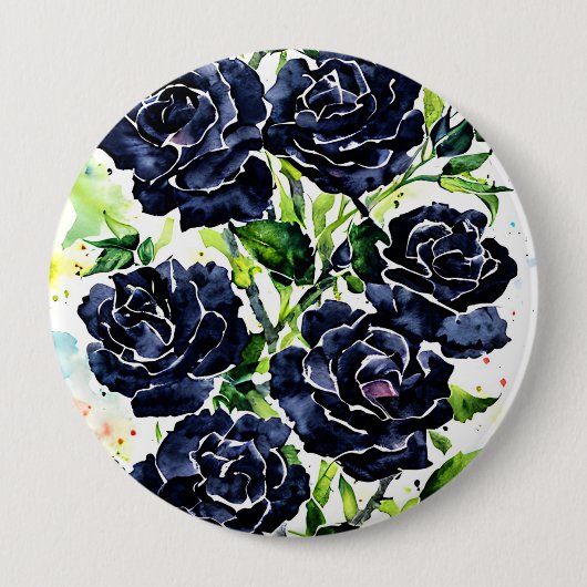Schwarze Rose Blume Goth Art Aquarellmalerei Button (Vorderseite)