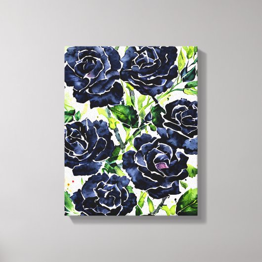 Schwarze Rose Blume Goth Art Aquarellmalerei Leinwanddruck (Vorderseite)