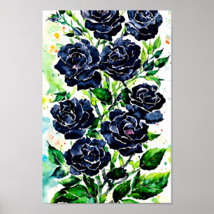 Schwarze Rose Blume Goth Art Aquarellmalerei Poster