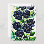 Schwarze Rose Blume Goth Art Aquarellmalerei Postkarte (Vorne/Hinten)