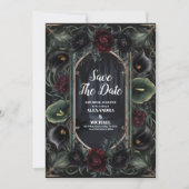 Schwarze Rose Blumengotik Halloween Save The Date (Vorderseite)