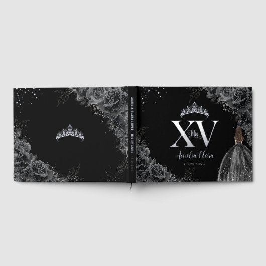 Schwarze Rose Blumenkleid Silver Quinceañera Gästebuch (Voll)