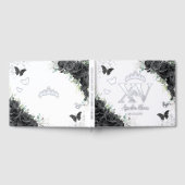 Schwarze Rose Blumenschmetterlinge Silver Quinceañ Gästebuch (Voll)