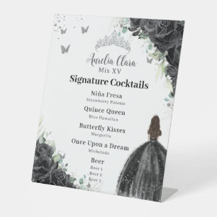 Schwarze Rose Blumenstrauß Cocktails Bar Menü Sockelschild
