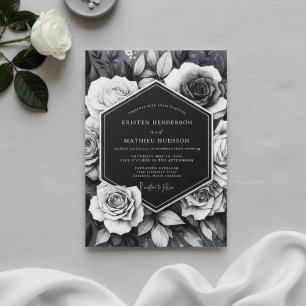 Schwarze Rose Blütenromanze Hochzeit Einladung