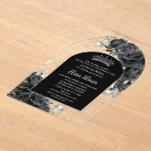 Schwarze Rose Blütensilber Quinceanera Sweet 16 Acryleinladungen (Ablage )