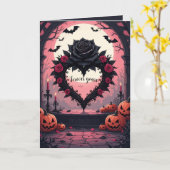 Schwarze Rose, Dornenherz und Fledermäuse Karte (Gelbe Blume)