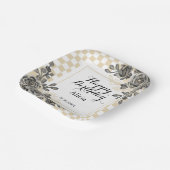 Schwarze Rose Flora Gold und Weiß Checkered Geburt Pappteller (Gewinkelt)