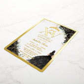 Schwarze Rose Floral Quinceañera Quince 15 XV Gold Folieneinladung (Gedreht)