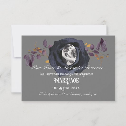 Schwarze Rose Foto Rette unser Datum Einladung (Rückseite)