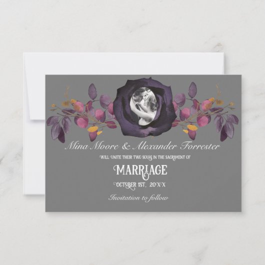 Schwarze Rose Foto Rette unser Datum Einladung (Rückseite)