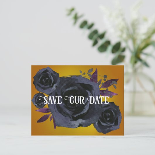 Schwarze Rose Foto Rette unser Datum Postkarte (Stehend Vorderseite)