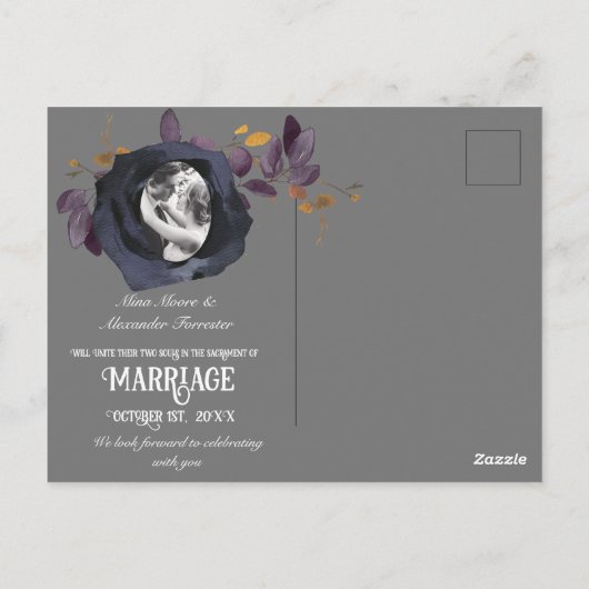 Schwarze Rose Foto Rette unser Datum Postkarte (Rückseite)