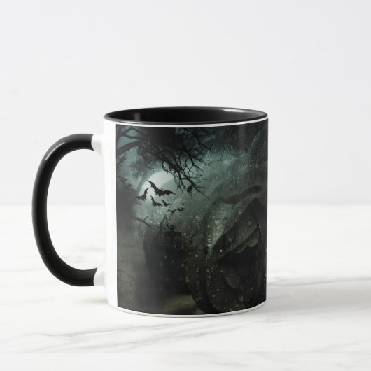 Schwarze Rose Friedhof Fledermäuse Halloween Tasse (Links)