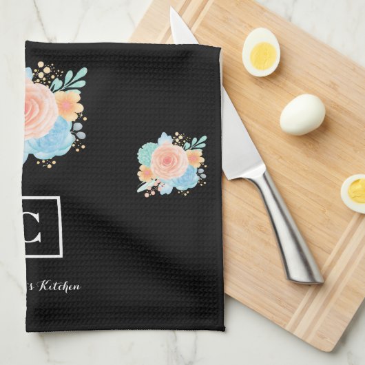 Schwarze Rose Geschirrtuch (Viertel Falte)