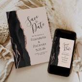Schwarze Rose Gold Agate Blush Save the Date Einladung