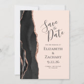 Schwarze Rose Gold Agate Blush Save the Date Einladung (Vorderseite)