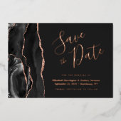 Schwarze Rose Gold Agate Dark Save the Date Folieneinladung (Vorderseite)