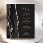 Schwarze Rose Gold Agate Dark Wedding Menu<br><div class="desc">Der links Rand dieser eleganten,  modernen Hochzeitseinladung besticht durch einen schwarzen Aquarellrahmen,  der mit Imitaten Rose Gold Glitzer bestickt ist. Der anpassbare Text kombiniert Rose-Rosa-Handschrift-Skript und Copperplate-Schriftart auf einem schwarzen Hintergrund. Auf der Rückseite ist ein passendes goldenes Design in Schwarz und Rose.</div>