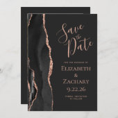 Schwarze Rose Gold Agate Foto Dunkel Save the Date Einladung (Vorne/Hinten)