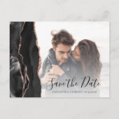 Schwarze Rose Gold Agate Foto Save the Date Postka Postkarte (Vorderseite)