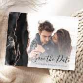 Schwarze Rose Gold Agate Foto Save the Date Postka Postkarte