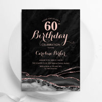 Schwarze Rose Gold Agate Marble 60. Geburtstag