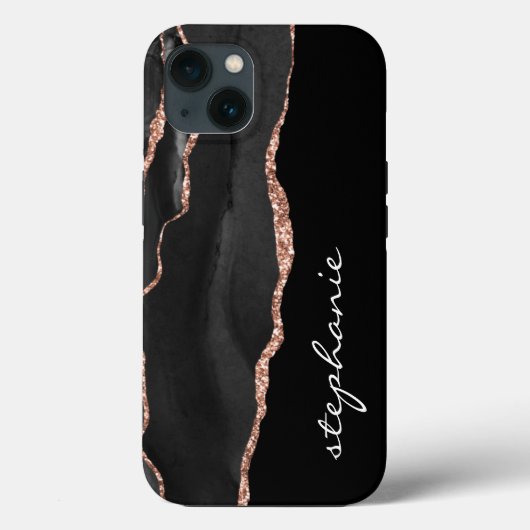 Schwarze Rose Gold Aquarellfärbung Personalisiert Case-Mate iPhone Hülle (Rückseite)