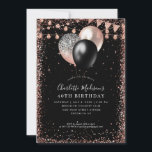 Schwarze Rose Gold Ballon leuchtet jedes Alter Geb Einladung<br><div class="desc">Modernes elegantes Black Rose Gold Glitzer String Lights Banner Beleuchtung Beliebtes Alter Geburtstag</div>