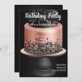SCHWARZE ROSE GOLD CAKE GEBURTSTAG EINLADUNG (Vorne/Hinten)