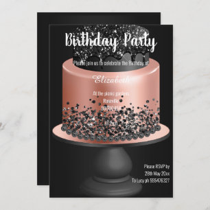 SCHWARZE ROSE GOLD CAKE GEBURTSTAG EINLADUNG