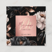 Schwarze Rose Gold Chic Blume Vorlage qr Quadratische Visitenkarte (Vorderseite)
