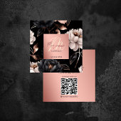 Schwarze Rose Gold Chic Blume Vorlage qr Quadratische Visitenkarte