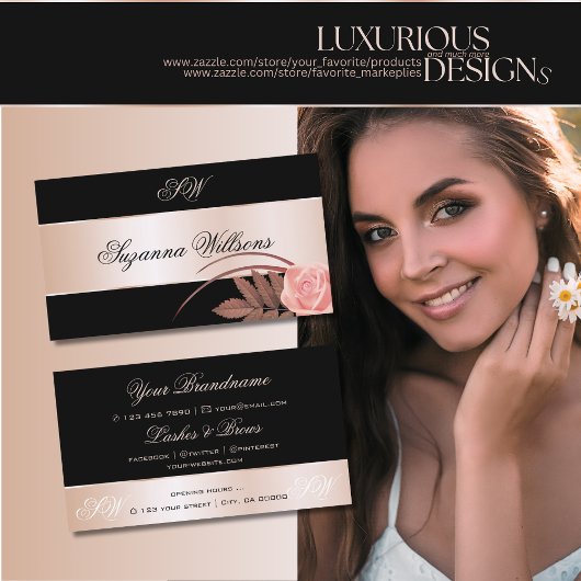 Schwarze Rose Gold Decoder Niedliche Blume mit Ini Visitenkarte