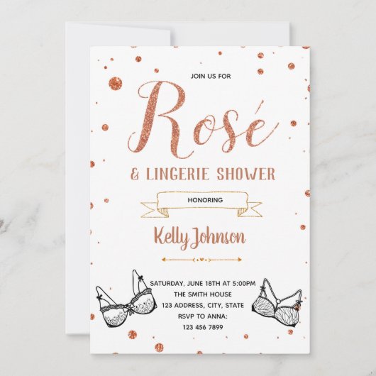 Schwarze Rose Gold Dessous Dusche Einladung (Vorderseite)