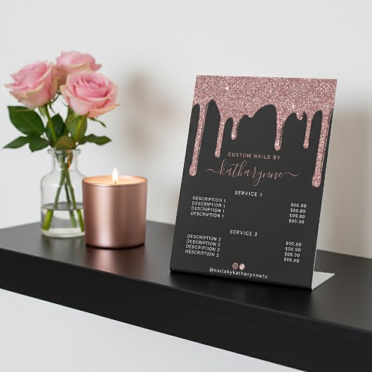 Schwarze Rose Gold Driving Glitzer Salon Preislist Sockelschild