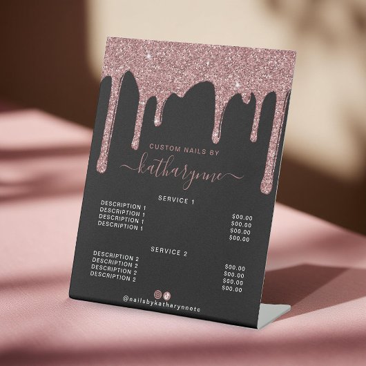 Schwarze Rose Gold Driving Glitzer Salon Preislist Sockelschild